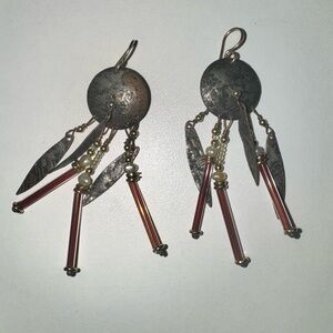 Artisan Silver and Red Bohemian Earrings